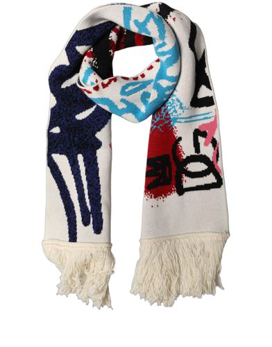White Graphic Cashmere Fringed Shawl Men's Scarf - Dolce & Gabbana - Modalova