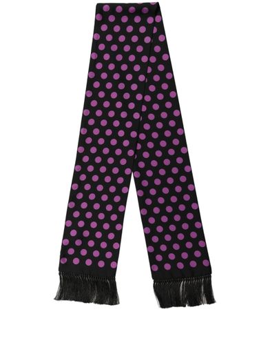 Men Black Purple Polka Dot Fringed Lace Stole Men's Scarf - Dolce & Gabbana - Modalova