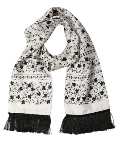 White Floral Silk Fringed Neck Shawl Men's Scarf - Dolce & Gabbana - Modalova