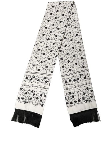 White Floral Silk Fringed Neck Shawl Men's Scarf - Dolce & Gabbana - Modalova