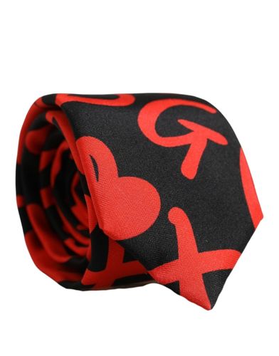 Black Silk Red Graphic Hearts Adjustable Men'sd NeckMen's Men's Tie (Pre-Owned) - Dolce & Gabbana - Modalova