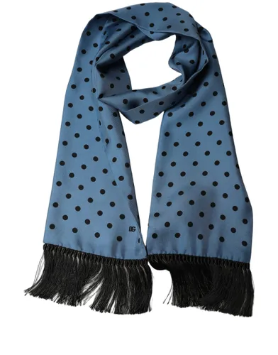 Blue Polka Dot Silk Fringed Lace Stole Men's Scarf - Dolce & Gabbana - Modalova