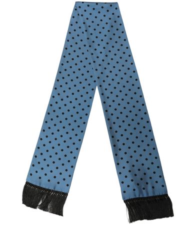 Blue Polka Dot Silk Fringed Lace Stole Men's Scarf - Dolce & Gabbana - Modalova