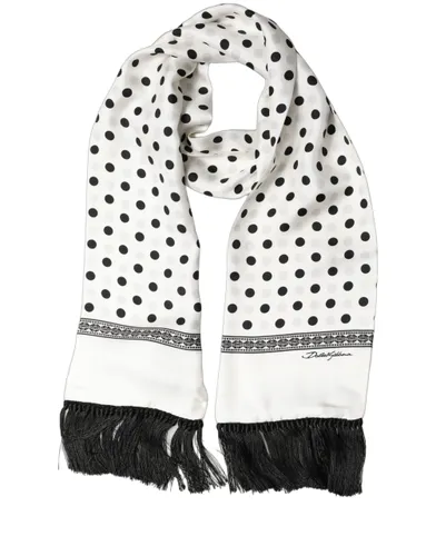 White Black Polka Dot Fringed Shawl Women's Scarf - Dolce & Gabbana - Modalova