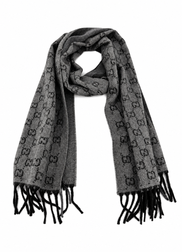 Monogram Grey Wool Scarf with Fringe - Gucci - Modalova
