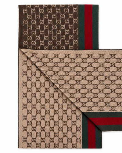 Monogram Brown Cashmere & Wool Scarf with Green & Red Web Stripe - Gucci - Modalova