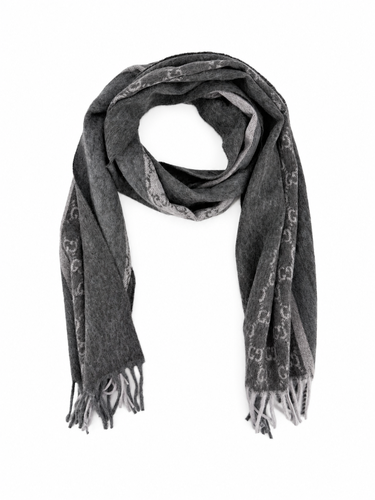 Monogram Charcoal Grey Cashmere & Wool Scarf with Fringe - Gucci - Modalova