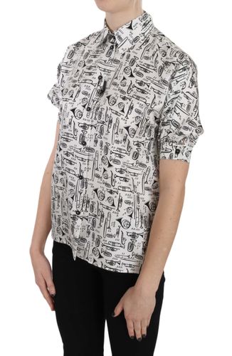 Trumpet Print Button Front Silk Top Women's Blouse - Dolce & Gabbana - Modalova