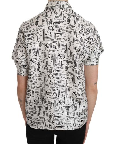 Trumpet Print Button Front Silk Top Women's Blouse - Dolce & Gabbana - Modalova