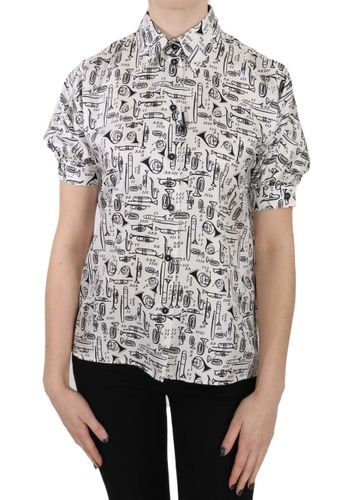 Trumpet Print Button Front Silk Top Women's Blouse - Dolce & Gabbana - Modalova