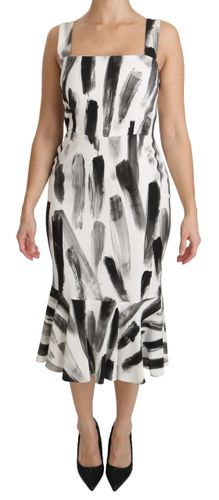 Black Printed Sheath Midi Viscose Women's Dress - Dolce & Gabbana - Modalova
