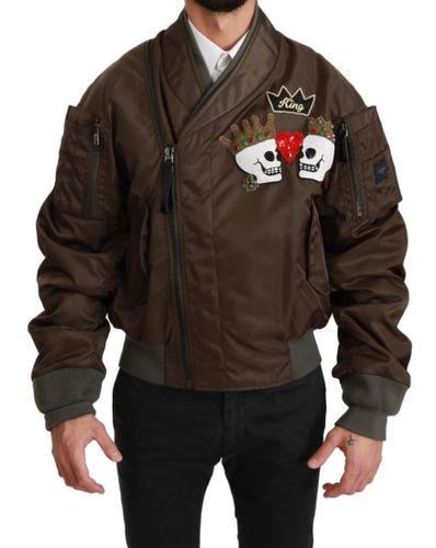 Beaded Crown Skull Logo Men's Jacket - Dolce & Gabbana - Modalova