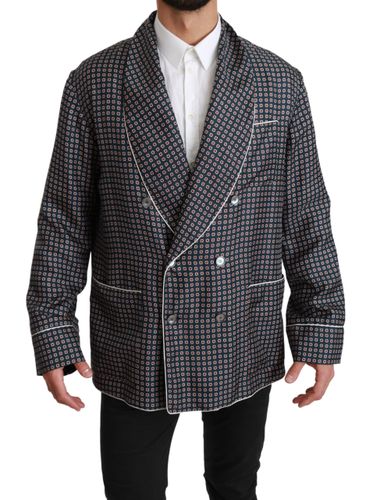 Navy Patterned Double Breasted Coat Men's Jacket - Dolce & Gabbana - Modalova