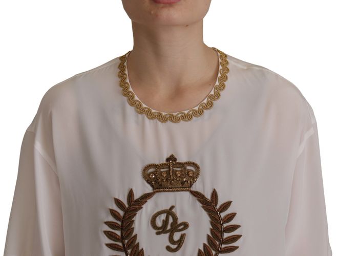 Silk Gold DG Crown Crystal Blouse Women's Top - Dolce & Gabbana - Modalova
