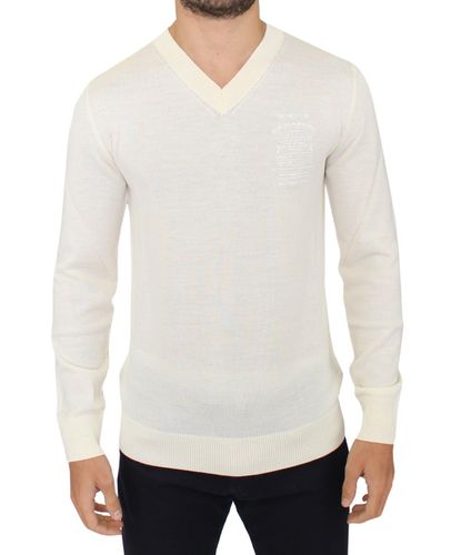 Off Wool Blend V-neck Pullover Men's Sweater - Ermanno Scervino - Modalova