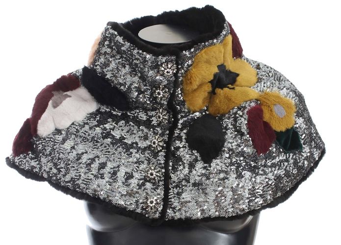 Silver Sequined Floral Weasel Fur Shoulder Scarf Women's Wrap - Dolce & Gabbana - Modalova