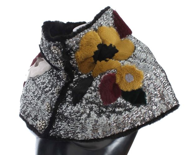 Silver Sequined Floral Weasel Fur Shoulder Scarf Women's Wrap - Dolce & Gabbana - Modalova