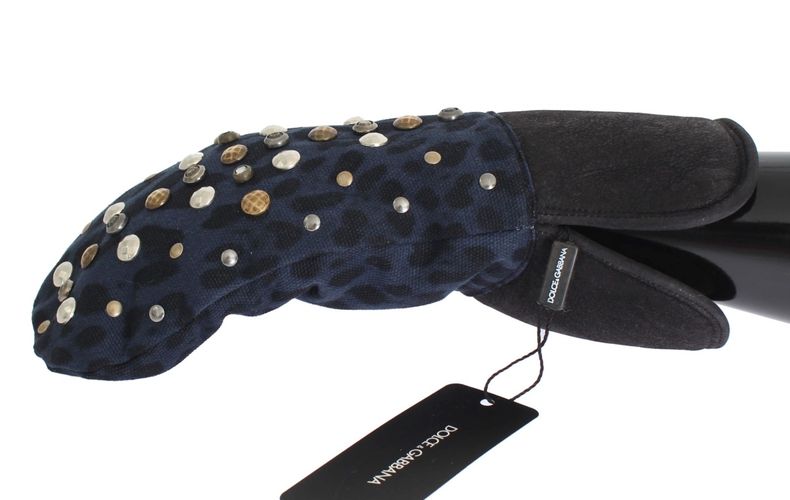 Wool Shearling Studded Blue Leopard Men's Gloves - Dolce & Gabbana - Modalova