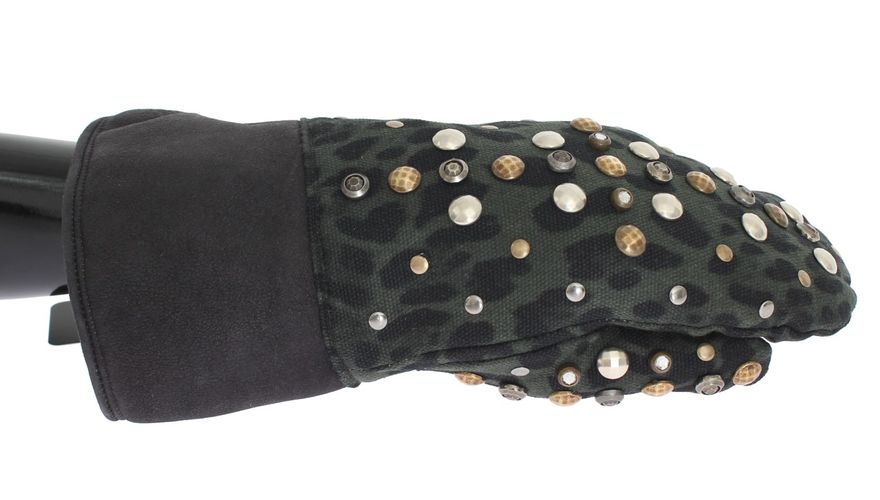 Wool Shearling Studded Green Leopard Men's Gloves - Dolce & Gabbana - Modalova