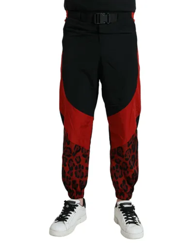 Black Red Leopard Print Nylon Jogger Men's Pants - Dolce & Gabbana - Modalova