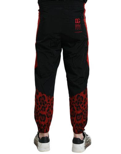 Black Red Leopard Print Nylon Jogger Men's Pants - Dolce & Gabbana - Modalova