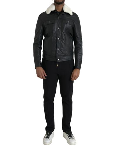 Leather Fur Collar Biker Coat Men's Jacket - Dolce & Gabbana - Modalova