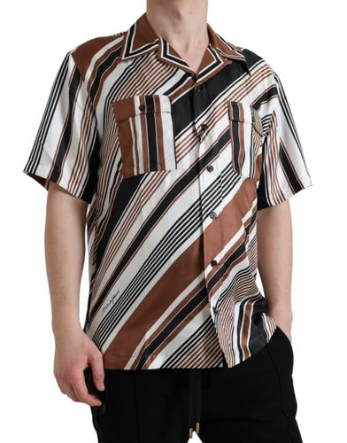 Brown White Silk Striped Short Sleeve Men's Shirt - Dolce & Gabbana - Modalova