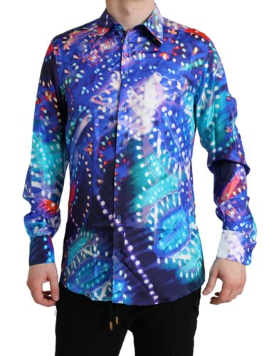 Purple Luminarie Silk Slim MARTINI Men's Shirt - Dolce & Gabbana - Modalova