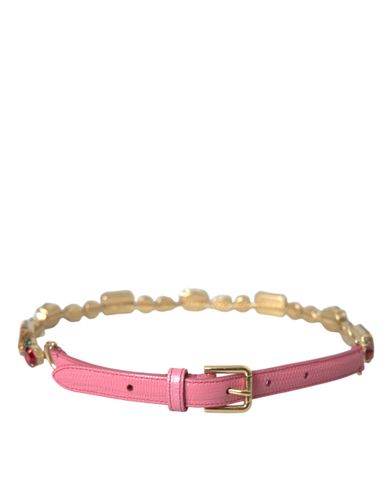 Leather Crystal Chain Embellished Women's Belt - Dolce & Gabbana - Modalova