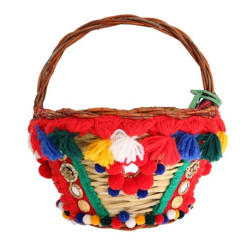 AGNESE Straw Crystal Pom Pom Women's Bag - Dolce & Gabbana - Modalova