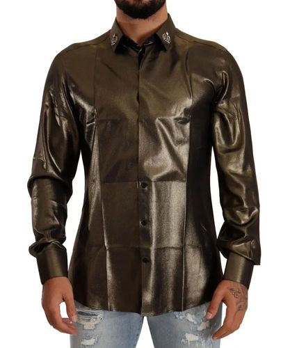 Metallic DG Embroidered Crown Silk Top Men's Shirt (Pre-Owned) - Dolce & Gabbana - Modalova