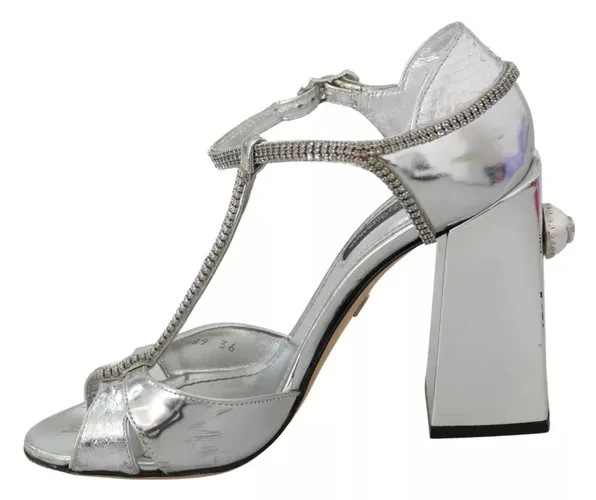Crystals T-strap Sandals Leather Women's Shoes (Pre-Owned) - Dolce & Gabbana - Modalova