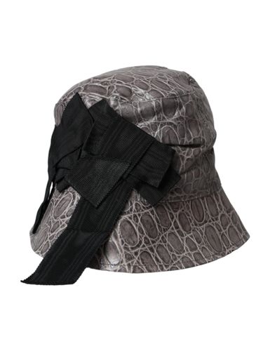 Black Gray Patterned Leather Bucket Women's Hat - Dolce & Gabbana - Modalova