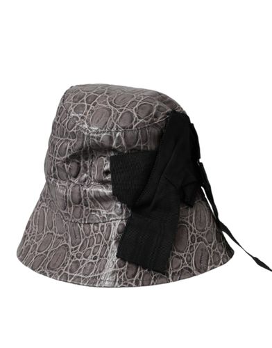 Black Gray Patterned Leather Bucket Women's Hat - Dolce & Gabbana - Modalova