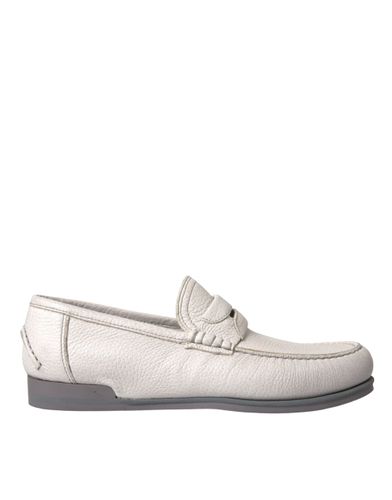 Gray Leather Slip Mocassin Shoes Men's Loafer - Dolce & Gabbana - Modalova