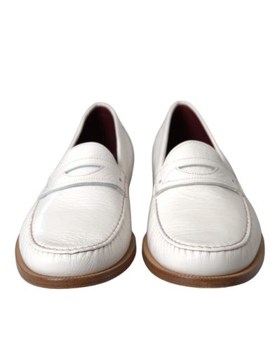 White Leather Slip On Mocassin Loafers Men's Shoes - Dolce & Gabbana - Modalova