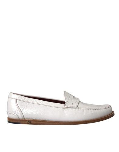 White Leather Slip On Mocassin Loafers Men's Shoes - Dolce & Gabbana - Modalova