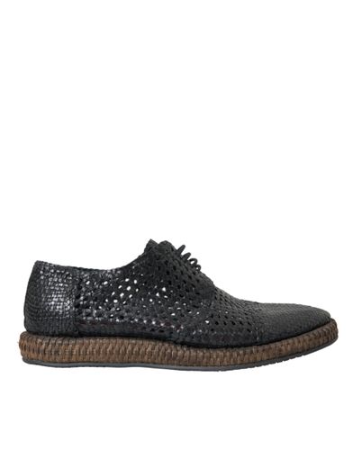 Black Woven Goat Leather Lace Up Derby Men's Shoes - Dolce & Gabbana - Modalova