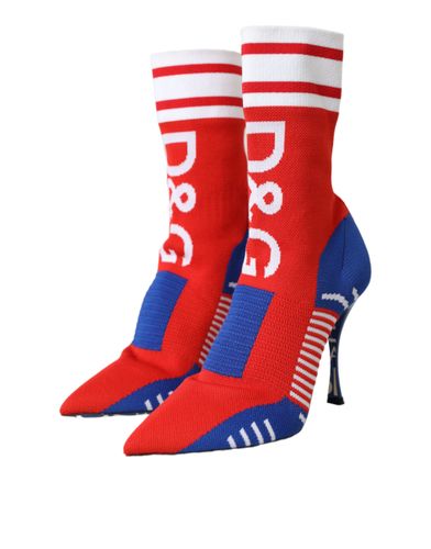 Red Blue Stretch Sock Style Ankle Boots Logo Women's Shoes - Dolce & Gabbana - Modalova