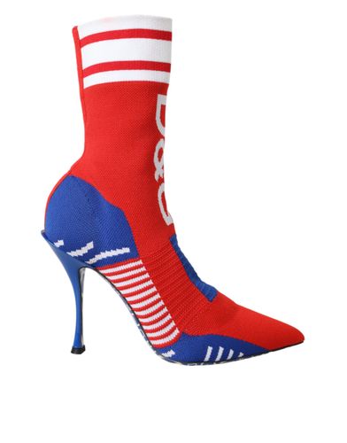 Red Blue Stretch Sock Style Ankle Boots Logo Women's Shoes - Dolce & Gabbana - Modalova