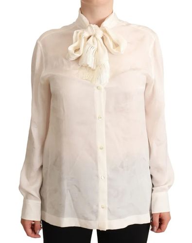 White Blouse Ascot Collar Shirt Silk Button Women's Top (Pre-Owned) - Dolce & Gabbana - Modalova