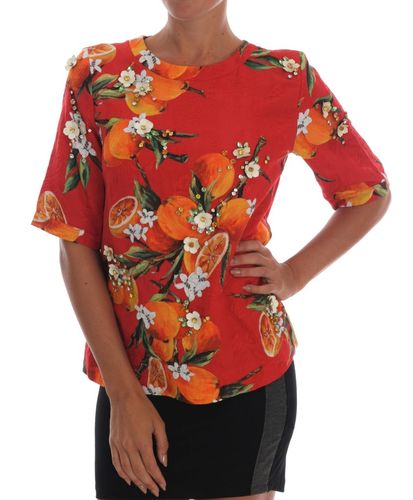 Orange Print Crystal-Embellished Women's Blouse - Dolce & Gabbana - Modalova