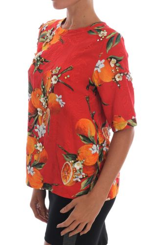 Orange Print Crystal-Embellished Women's Blouse - Dolce & Gabbana - Modalova