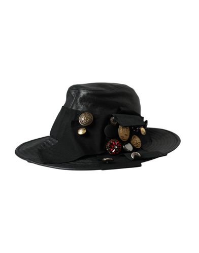 Leather DG Coin Crystal Wide Brim Women's Hat - Dolce & Gabbana - Modalova