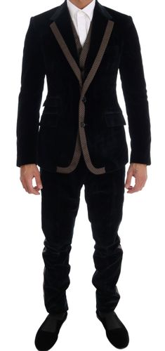 Velvet Two Button Slim 3 Piece Men's Suit - Dolce & Gabbana - Modalova