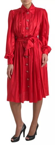 Button Down Belted Midi Satin Silk Women's Dress - Dolce & Gabbana - Modalova