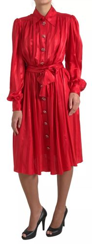 Button Down Belted Midi Satin Silk Women's Dress - Dolce & Gabbana - Modalova