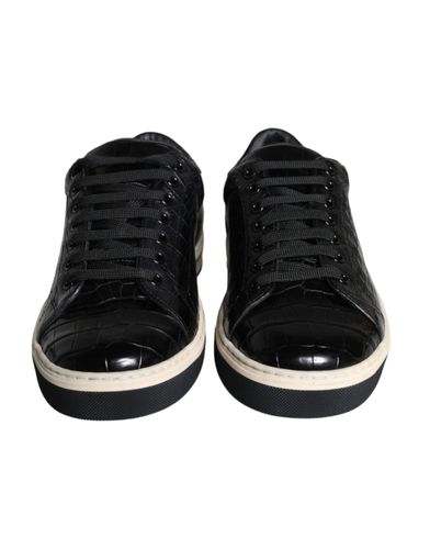 Black Leather Men Low Top Sneakers Men's Shoes - Dolce & Gabbana - Modalova
