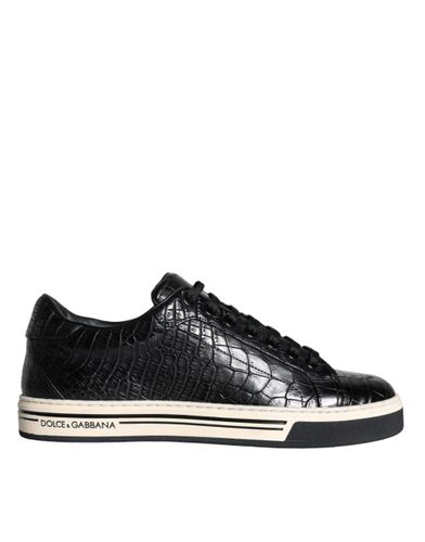 Black Leather Men Low Top Sneakers Men's Shoes - Dolce & Gabbana - Modalova