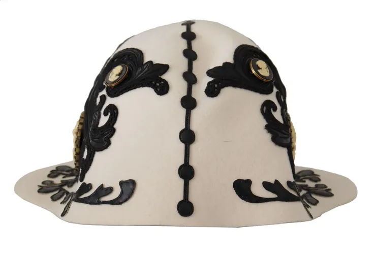 Black Wool Embroidered Cameo Brooch Women's Hat - Dolce & Gabbana - Modalova